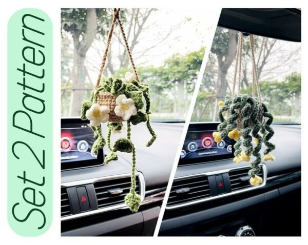 2 Car Plants  Bundle! Daisy Plants, Drooping Flower Basket, , Car Decor Crochet Pattern PDF