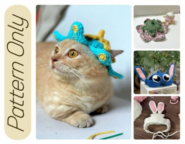 4 In 1 Hat For Cats Pattern,  For You, Hat For Cats With Ear Holes, Instant Download Crochet Pattern PDF