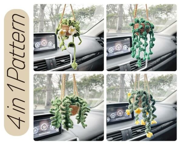 Bundle Car Plants, 4 In 1 , Car Decor, Pdf Instant Download Crochet Pattern PDF