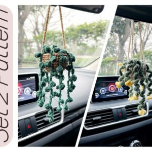 Bundle Drooping Flower Basket And Succulent Potted, , Car Decor, Pdf Instant Download Crochet Pattern PDF
