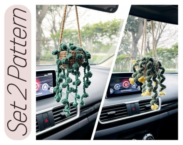 Bundle Drooping Flower Basket And Succulent Potted, , Car Decor, Pdf Instant Download Crochet Pattern PDF