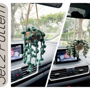 Bundle Fern Plants And Succulent Potted, 2 In 1 , Car Decor, Pdf Instant Download Crochet Pattern PDF
