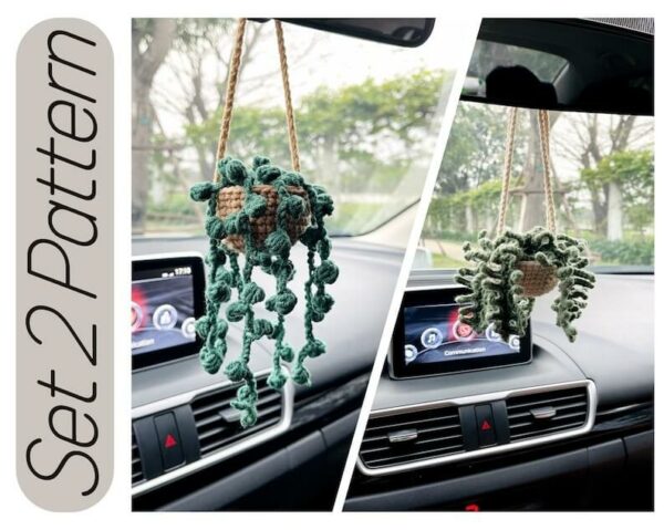 Bundle Fern Plants And Succulent Potted, 2 In 1 , Car Decor, Pdf Instant Download Crochet Pattern PDF