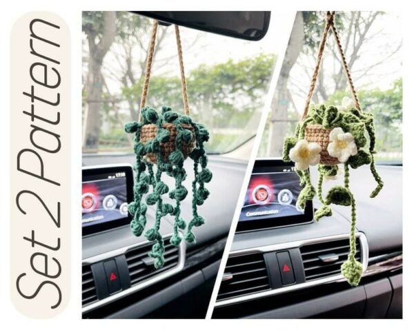 Car Plants  Bundle, Daisy Plants, Succulent Potted, , Car Decor Crochet Pattern PDF