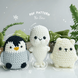 : Combo 3in1 Crochet Keychain No Sew Pattern, Amigurumi Penguin, Seal, Polar Bear  Crochet Pattern PDF