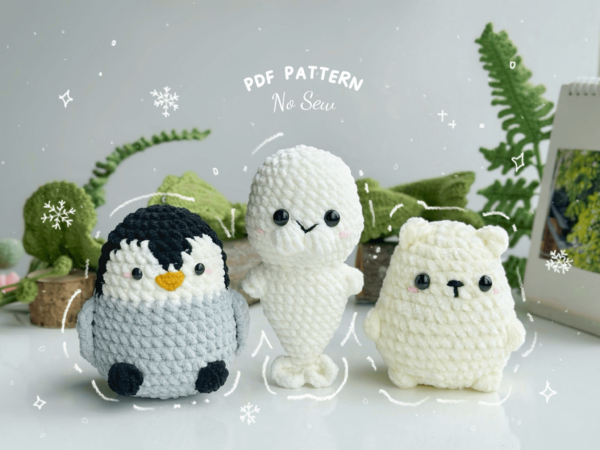 : Combo 3in1 Crochet Keychain No Sew Pattern, Amigurumi Penguin, Seal, Polar Bear  Crochet Pattern PDF