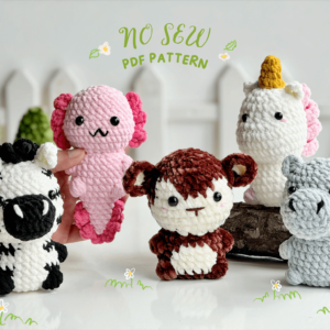 : Combo 5in1 Zebra axolotl monkey unicorn hippo No Sew , Crochet Keychain Patterns Pdf Crochet Pattern PDF