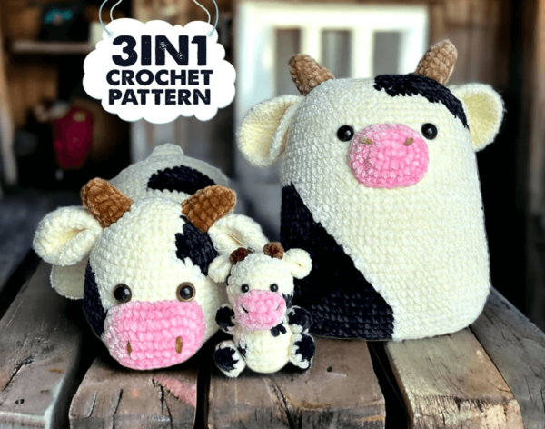 : Combo Cow Amigurumi s, Keychain Cow Pattern, Cow Squishmallow Plushie Pattern, Baby Cow Pattern Crochet Pattern PDF