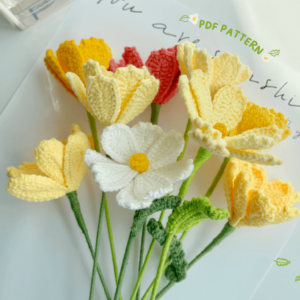 : Cosmos Bipinnatus Flower , Crochet Flower Bouquet Pattern, Crochet Flower Pattern Crochet Pattern PDF