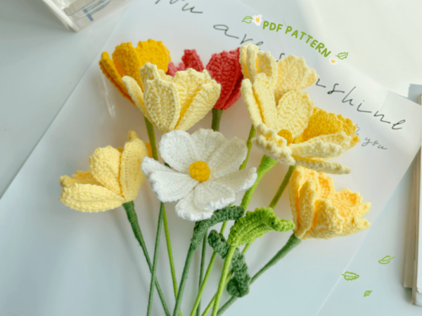 : Cosmos Bipinnatus Flower , Crochet Flower Bouquet Pattern, Crochet Flower Pattern Crochet Pattern PDF