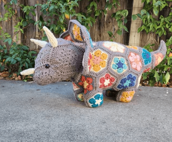: Crochet Flower Triceratops Pattern Pdf, Crochet Triceratops Amigurumi Pattern, Crochet Flower Hexagon Pattern Crochet Pattern PDF