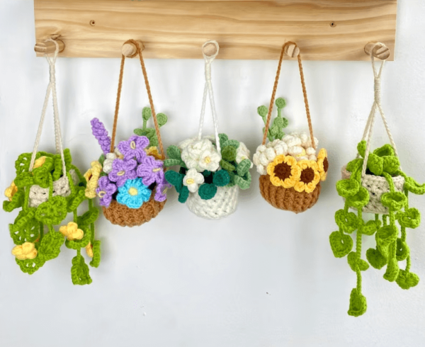 : , Crochet Hanging Plant, s, Crochet Plant Pattern, Crochet Plant For Car, Car Hanging Plant Pattern Crochet Pattern PDF