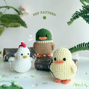 : Crochet Keychain Farmer Animal Combo 3 No Sew Pattern, Amigurumi Rosster, Duck s Crochet Pattern PDF