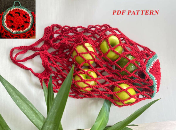 : Crochet Watermelon Market Bag Pattern Pdf, Amigurumi Watermelon Bag s Crochet Pattern PDF