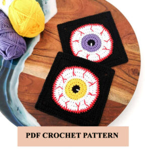 : Eyeball Granny Square , Halloween , Crochet Eye Coaster Pattern Crochet Pattern PDF