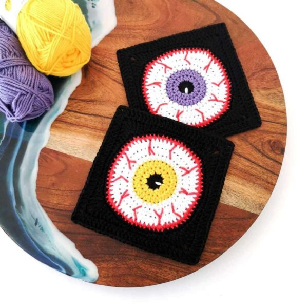 : Eyeball Granny Square , Halloween , Crochet Eye Coaster Pattern Crochet Pattern PDF