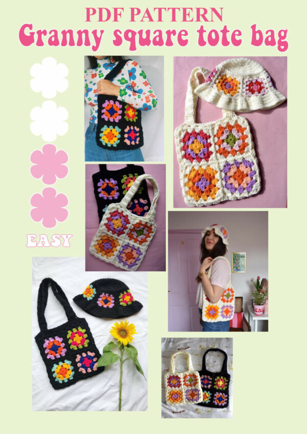 Granny Squares Tote Bag  Pdf, Crochet Tote Bag Amigurumi Pattern Crochet Pattern PDF