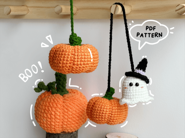: Halloween Ghost And Pumpkin Car Hanging s, Halloween Ghost , Halloween Amigurumi Pumpkin s, Car Hanging Decor Crochet Pattern PDF