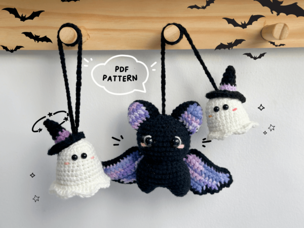 : Halloween s, Bat , Ghost s, Crochet Car Hanging Patterns Crochet Pattern PDF
