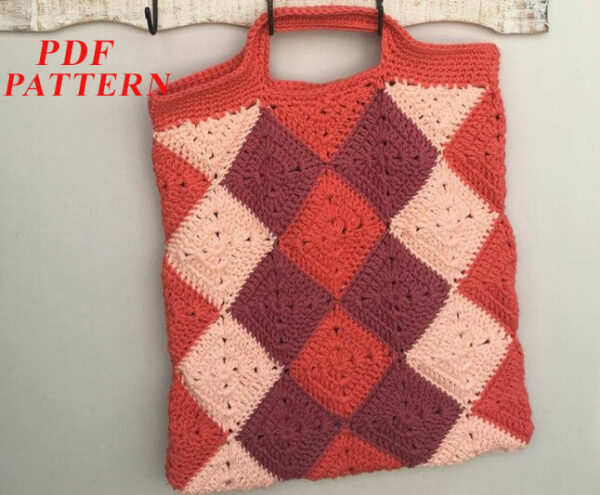 : Harlequin Square Shopping Bag  Pdf, Amigurumi Harlequin Bag s Crochet Pattern PDF