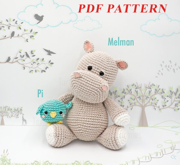 : Hippo Melman And Bird Pi  Pdf, Hippo Amigurumi Pattern, Bird Amigurumi Pattern Crochet Pattern PDF