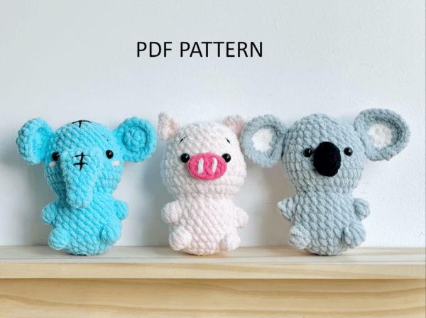 Keychain: 3in1 Amigurumi Crochet Keychain, Elephant Crochet, Piggy Crochet, Koala Crochet Crochet Pattern PDF