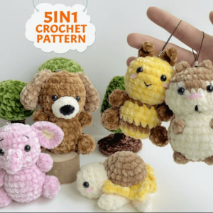 Keychain, Amigurumi Crochet Keychain, Bee Crochet, Elephant Crochet, Hamster Crochet, Sunflower Turtle Crochet, Puppy Dog Crochet Pattern PDF