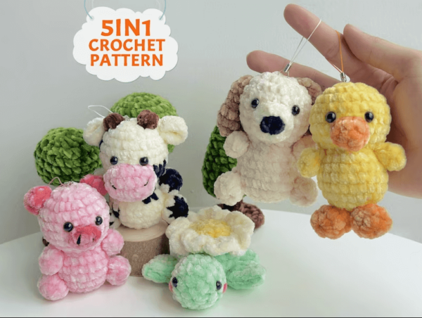 Keychain, Amigurumi Crochet Keychain, Cow Crochet, Daisy Turtle Crochet, Pig Crochet, Duck Crochet, Puppy Crochet Crochet Pattern PDF