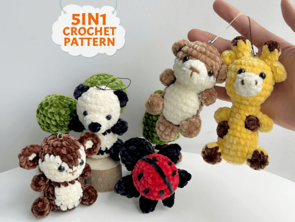 Keychain, Amigurumi  Keychain, Ladybug Turtle, Monkey Crochet, Baby Sea Otter, Giraffe Crochet, Panda Crochet Crochet Pattern PDF