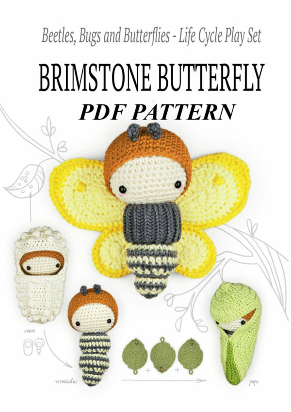 Pdf Brimstone Butterfly, Amigurumi Butterfly Diy, Life Cycle Playset, Caterpillar, Educational Toy, Nature, Spring Crochet Pattern PDF
