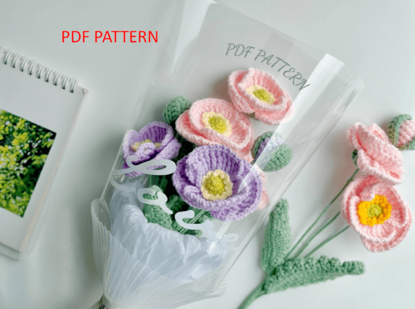 : Poppy , Crochet Flower Bouquet Pattern, Crochet Flower Pattern Crochet Pattern PDF