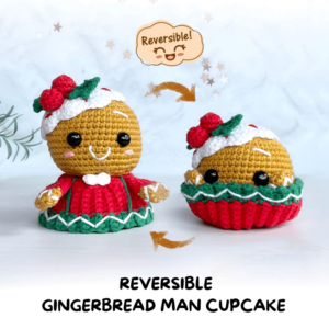 Reversible Gingerbread Cupcake Amigurumi Pattern   Christmas  (pdf) Crochet Pattern PDF