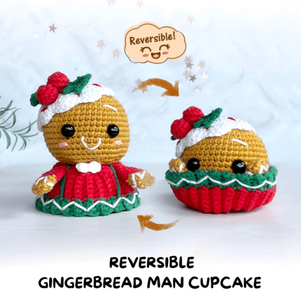 Reversible Gingerbread Cupcake Amigurumi Pattern   Christmas  (pdf) Crochet Pattern PDF