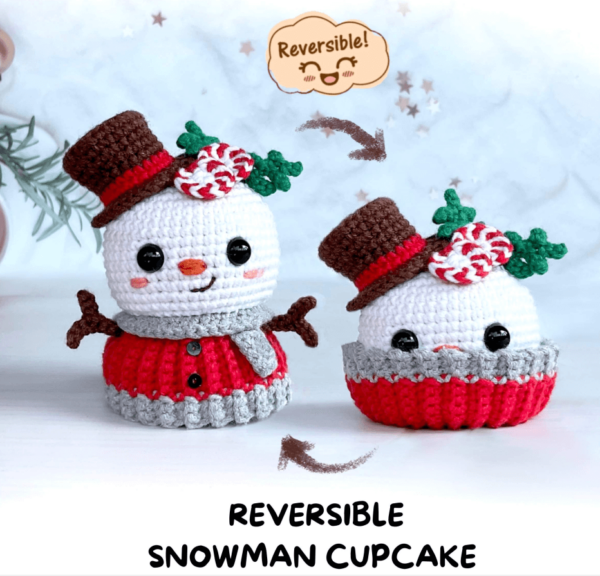 Reversible Snowman Cupcake Amigurumi Pattern   Christmas  (pdf) Crochet Pattern PDF