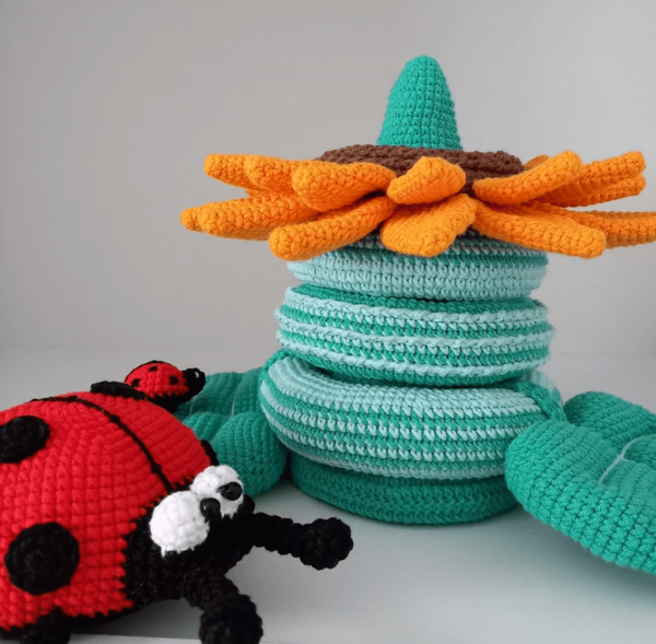 Sunflower Ladybug Stacking Toy  Pdf, Amigurumi Sunflower Ladybug Decoration, Ring Tower Tutorial Crochet Pattern PDF